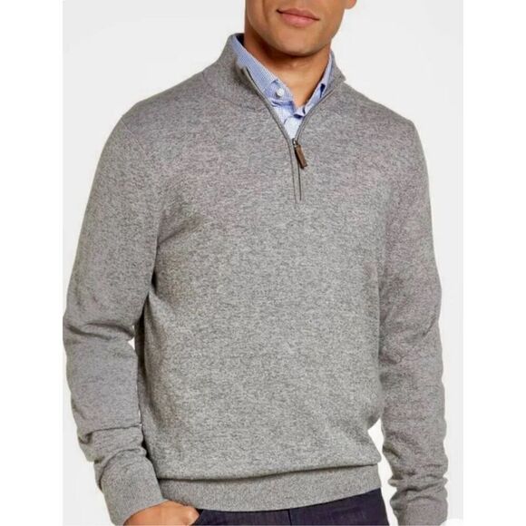 NWT Nordstrom Men’s Shop Light Heather Grey Cotton Cashmere Mock Turtle Zip Neck - Picture 1 of 9